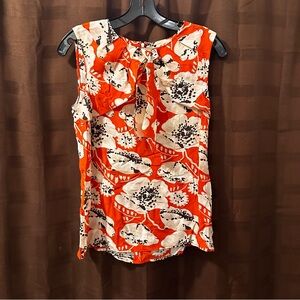 Tory Burch | Silk Orange Poppies Bloom Floral Top Sz 6 signed!
